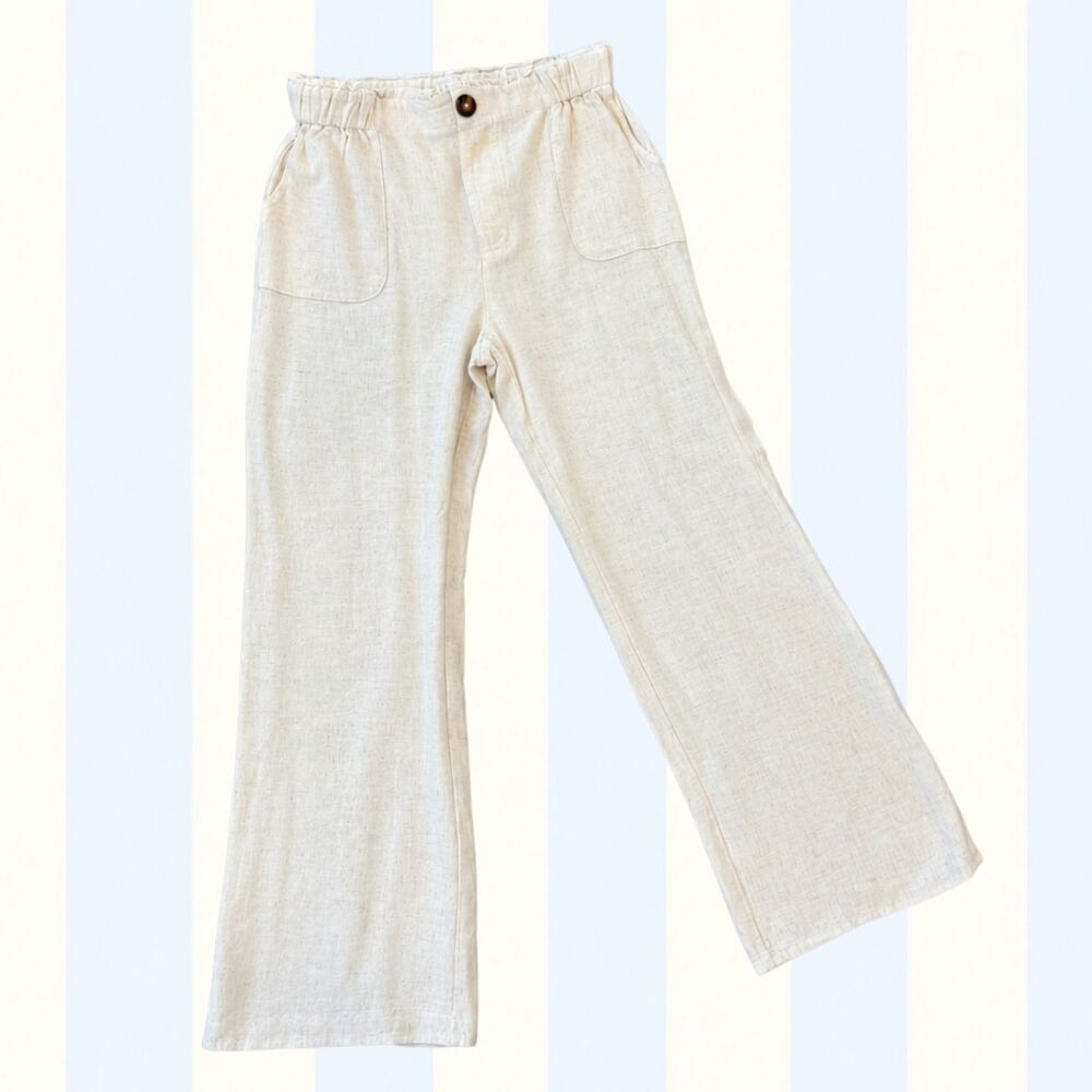 Pink Lily Beige Linen-Blend Trousers